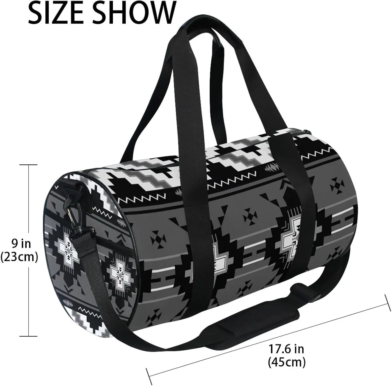 Ethnic Native Southwest American, Tribal Indian Aztec Textiles Duffel Bag, Foldable Canvas Travel Tote for Gym Sports with Inner Pockets, Durable Lightweight Fitness Bag for Overnight Workout
