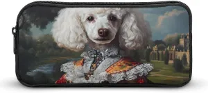 European Royal Court Poodle Dog Pen Pencil & Marker Cases Large Capacity Pen Pouch Stationery Organizer Makeup Bag with Zippered