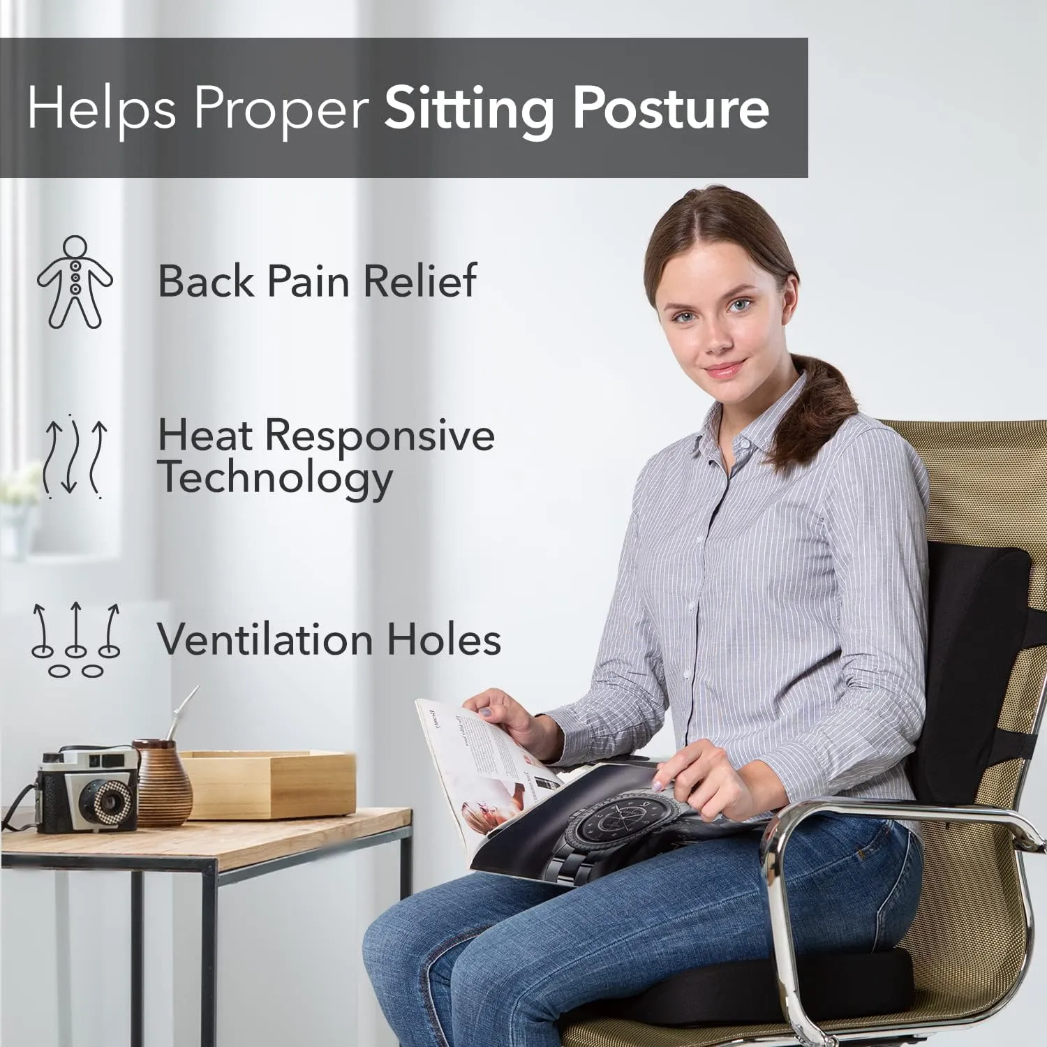 Everlasting Comfort Lumbar Support & Office Chair Cushion Combo - Gel Memory Foam Chair Cushions for Desk, Car Seat, Travel - Back and Coccyx Support