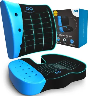 Everlasting Comfort Lumbar Support & Office Chair Cushion Combo - Gel Memory Foam Chair Cushions for Desk, Car Seat, Travel - Back and Coccyx Support