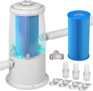 Evoio Pool Filter Pump Above Ground, 1000 Gallons High Flow Rate with Running Light, 10 Hours Timing Automatic Off, Swimming Pool Filter Cartridge Pump for Above Ground Pool
