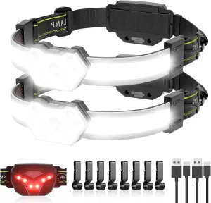 EXIN DECHEN LED Headlamp Rechargeable, 1200 Lumen Super Bright Headlamp Flashlight, 270° Wide Beam LED Headlamps with Red Taillight, 8 Mode Lightweight Waterproof Head Lamp