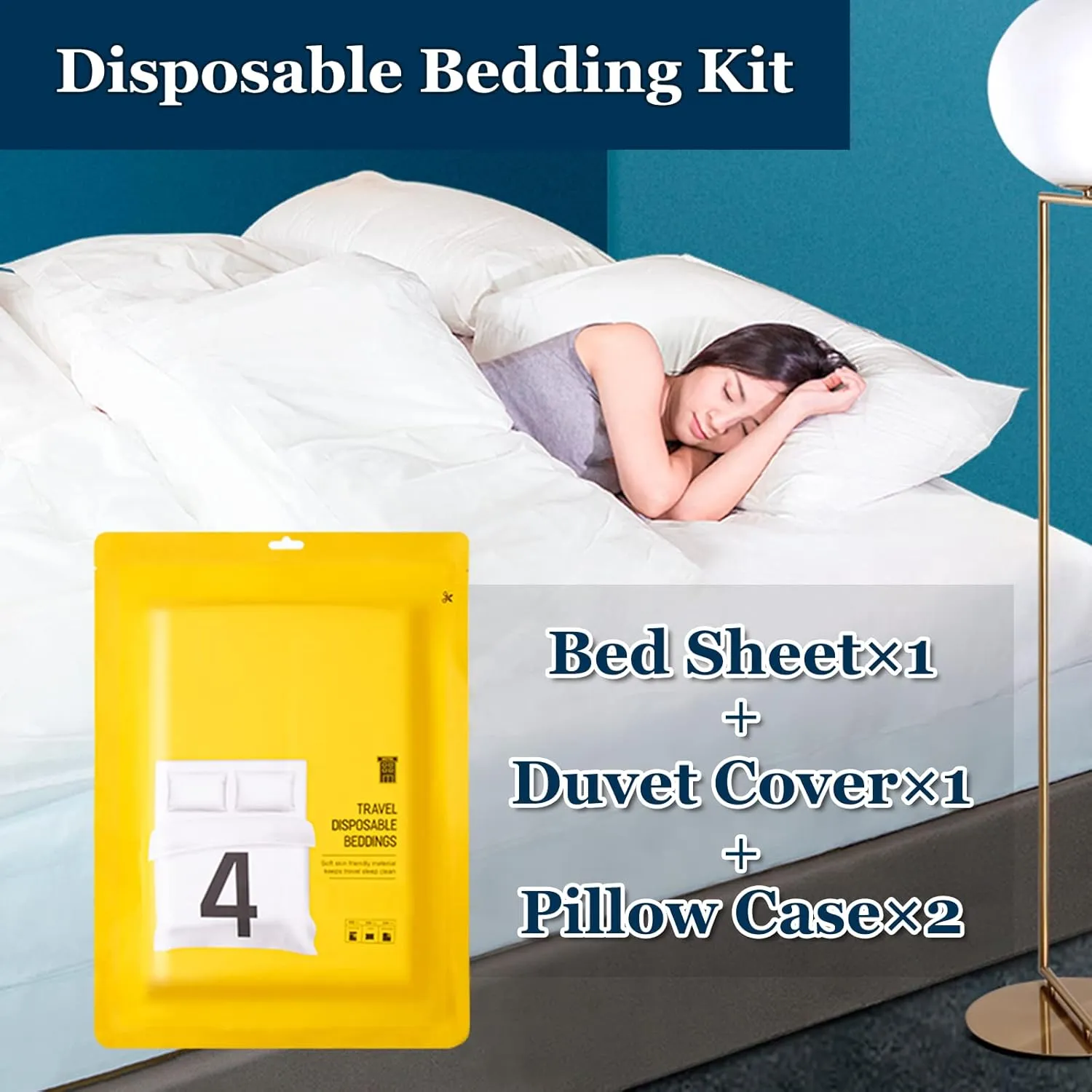 Extguds Disposable Travel Set: Bed Sheet×1 Duvet Cover×1 Pillow case×2 Bath Towels×2 Shower Caps×2 Plastic Bathtub Bag×2 Toilet Seat Covers×2 Compression face Towel×8 Toothbrushes×2 Slippers×2