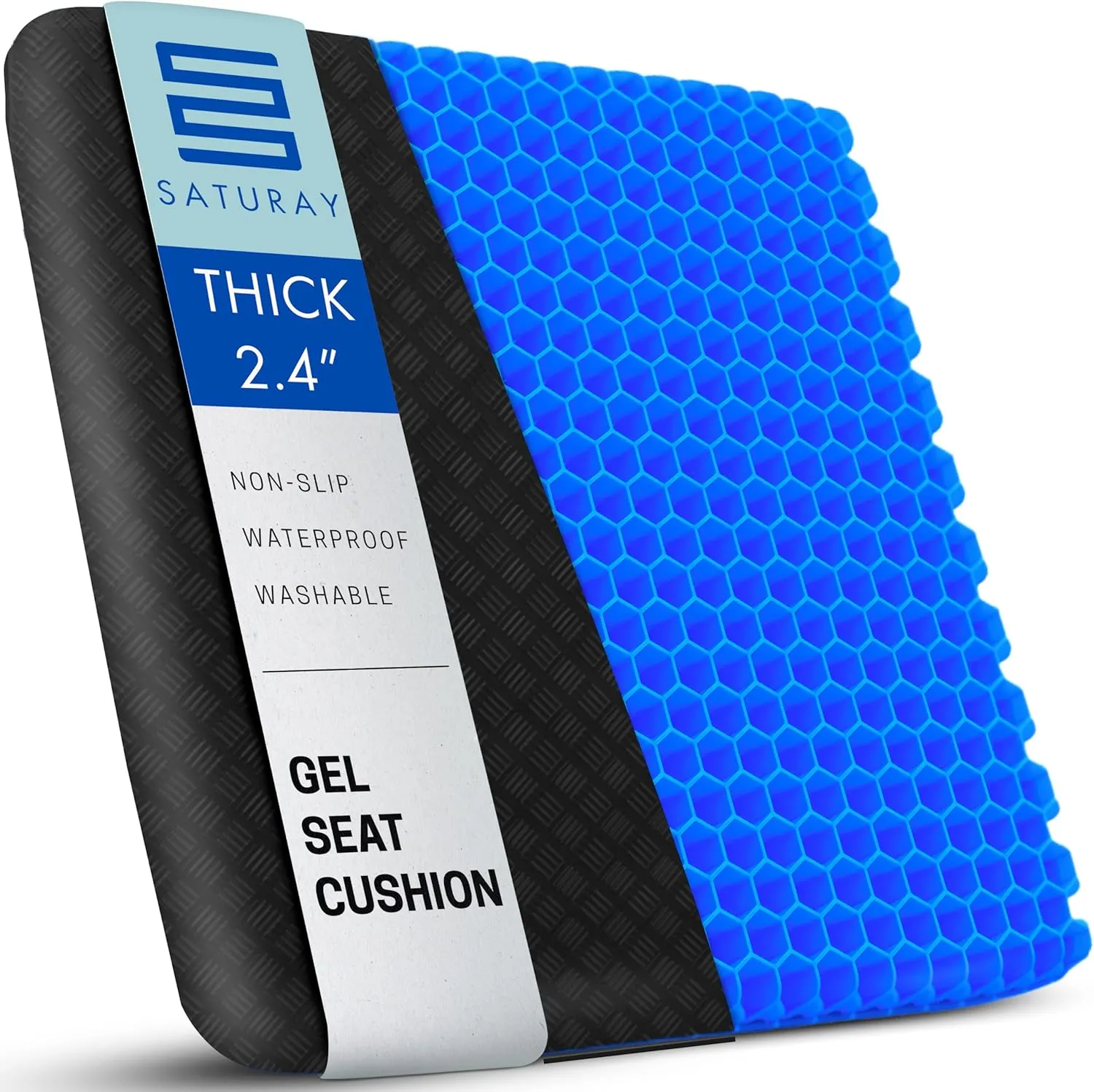 Extra Thick 2.4" Gel Seat Cushion - Hip, Tailbone, Sciatica, Pressure Sores - Wheelchair, Desk, Car Seat Pad - Gel Seat Cushions for Pressure Relief - Office Seat Cushion