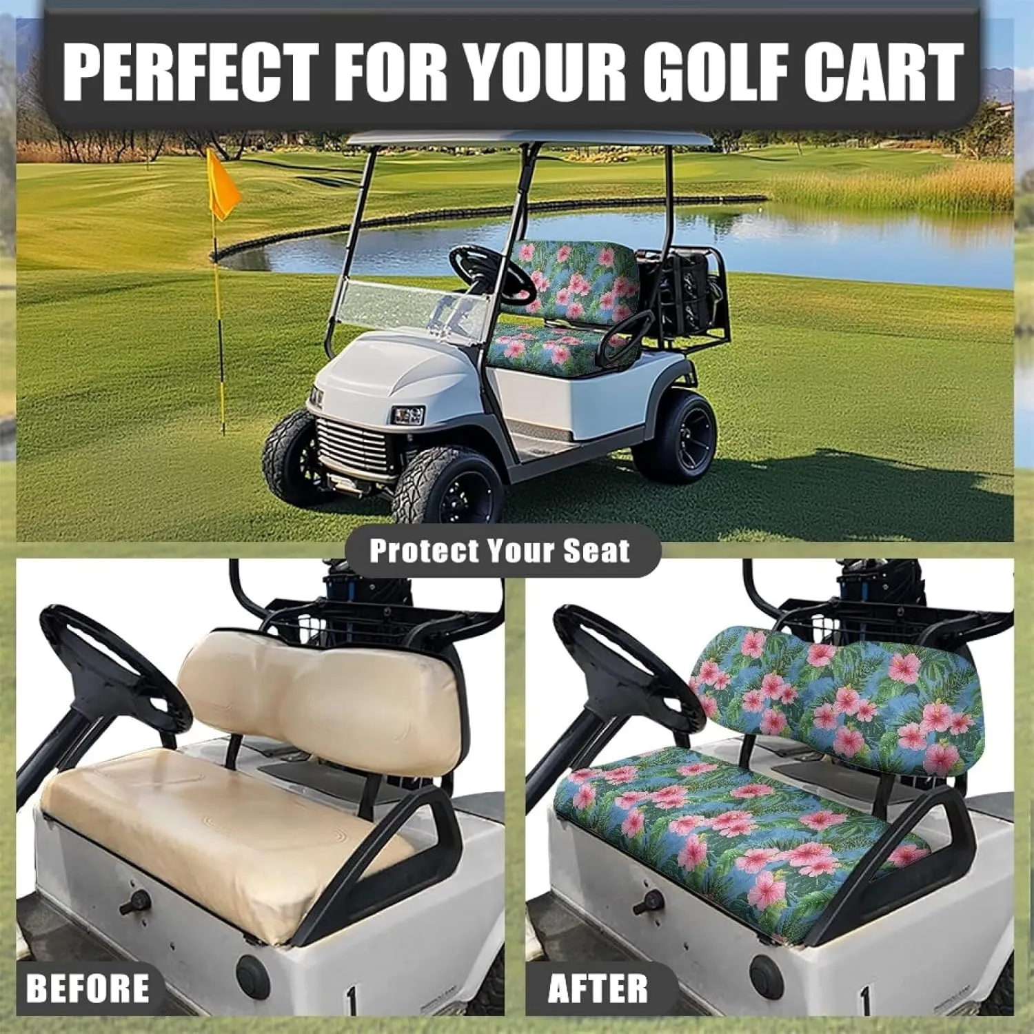 EZGO RXV Seat Covers with Elastic Edges - Heavy-Duty Universal Size for Club Car Precedent All-Season Protection