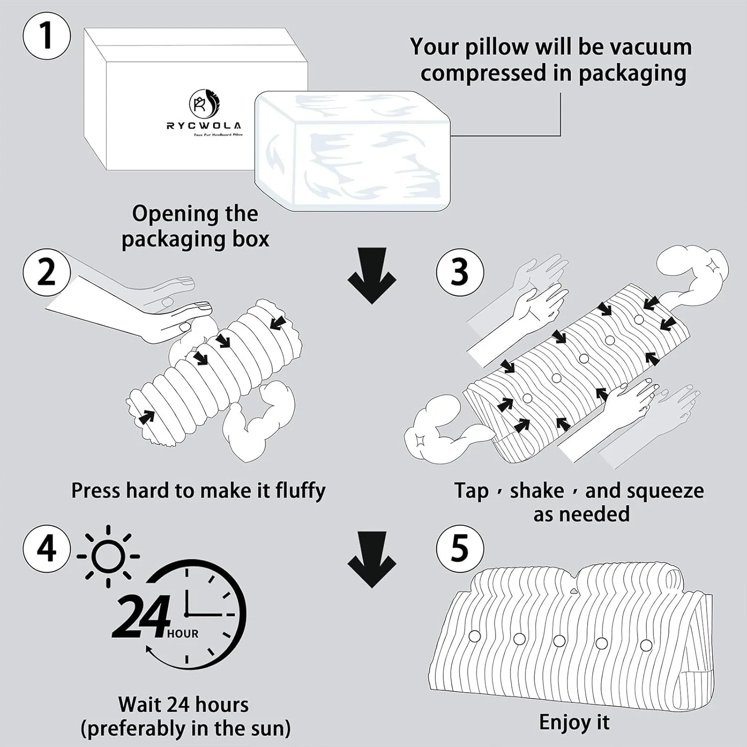 Faux Fur Headboard Pillow with 2 Pack Neck Roll Pillow Large Headboard Pillow Soft and Supportive with Removable Cover (Grey, King)