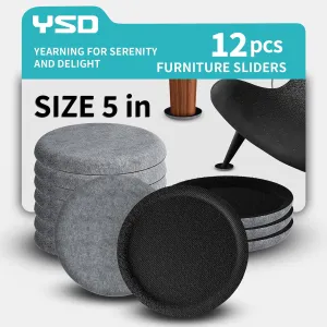 Felt Furniture Sliders for Hardwood Floors-12-Pack 5” Gliding Floor Protectors,Reusable Furniture Movers with Unique Grip Design for Couches,Tables Chairs-Scratch Prevention for Tile & Laminate