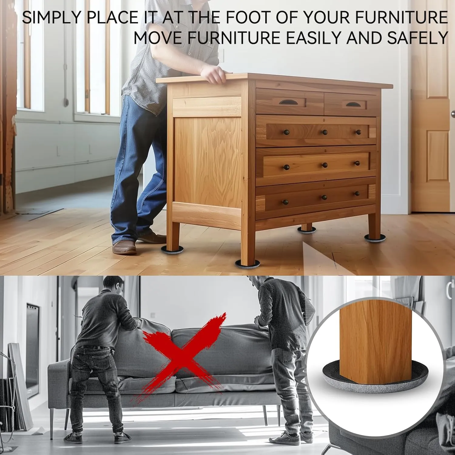 Felt Furniture Sliders for Hardwood Floors-12-Pack 5” Gliding Floor Protectors,Reusable Furniture Movers with Unique Grip Design for Couches,Tables Chairs-Scratch Prevention for Tile & Laminate