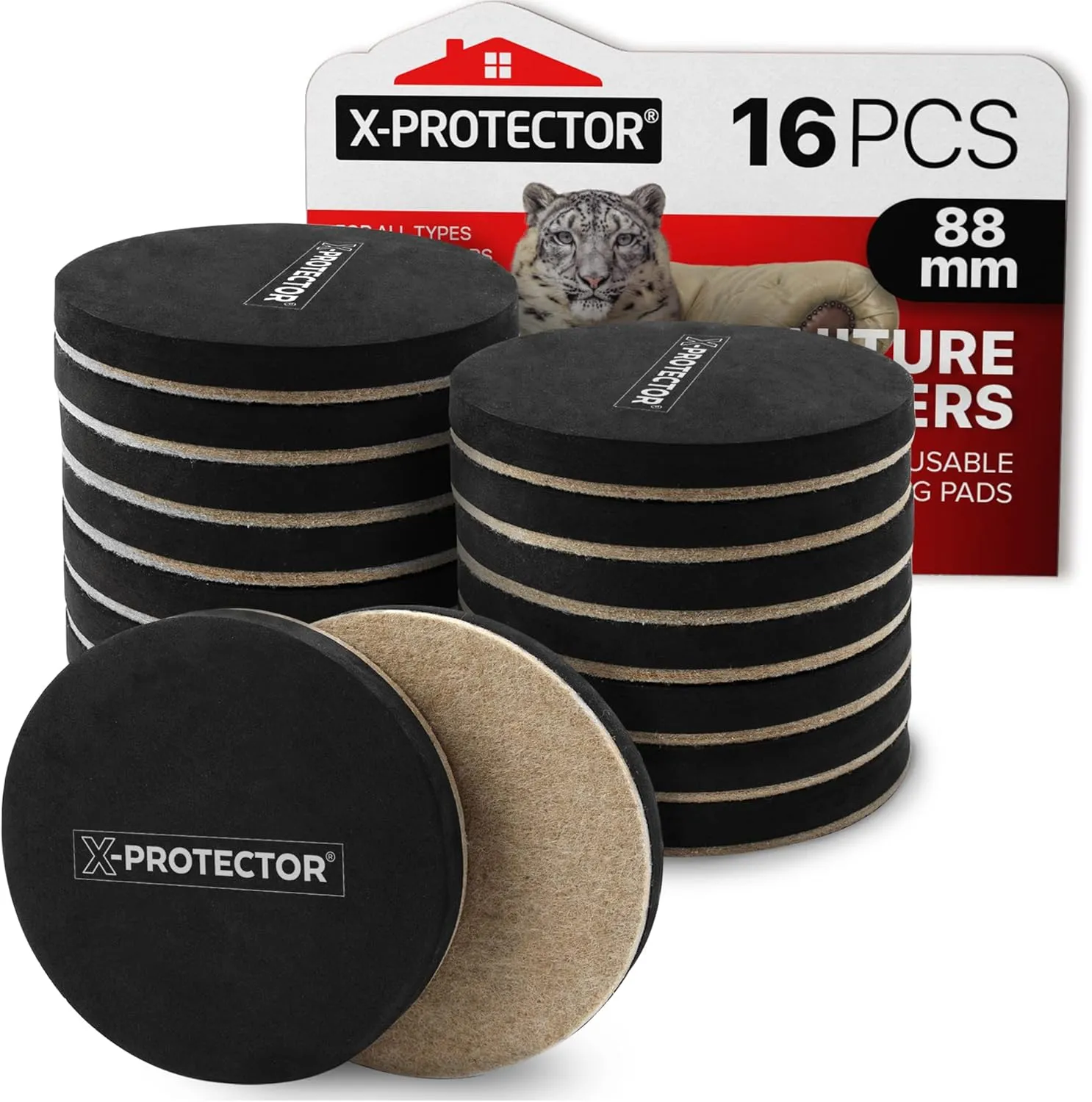 Felt Furniture Sliders Hardwood Floors X-PROTECTOR – 16 PCS 3 1/2" Furniture Sliders – Heavy Duty Felt Sliders Hard Surfaces – Move Your Furniture Easily & Safely!