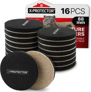 Felt Furniture Sliders Hardwood Floors X-PROTECTOR – 16 PCS 3 1/2" Furniture Sliders – Heavy Duty Felt Sliders Hard Surfaces – Move Your Furniture Easily & Safely!