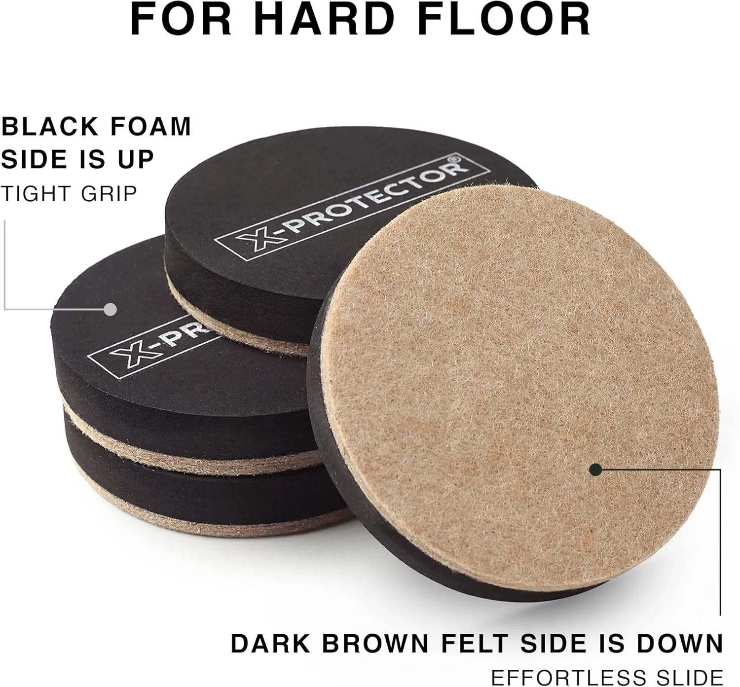 Felt Furniture Sliders Hardwood Floors X-PROTECTOR – 16 PCS 3 1/2" Furniture Sliders – Heavy Duty Felt Sliders Hard Surfaces – Move Your Furniture Easily & Safely!