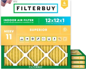 Filterbuy 12x12x1 Air Filter MERV 11 Allergen Defense (4-Pack), Pleated HVAC AC Furnace Air Filters Replacement (Actual Size: 11.75 x 11.75 x 0.75 Inches)
