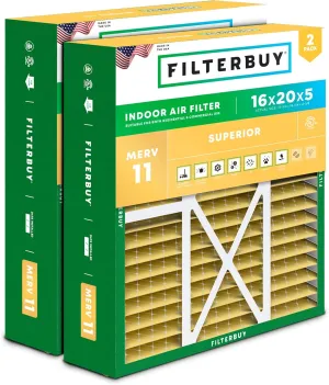 Filterbuy 16x20x5 Air Filter MERV 11 Allergen Defense (2-Pack), Pleated HVAC AC Furnace Air Filters for Honeywell FC100A1003, Lennox X0592, and More (Actual Size: 15.75 x 19.75 x 4.38 Inches)