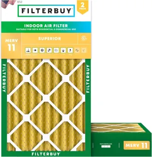 Filterbuy 16x24x4 Air Filter MERV 11 Allergen Defense (2-Pack), Pleated HVAC AC Furnace Air Filters Replacement (Actual Size: 15.38 x 23.38 x 3.63 Inches)