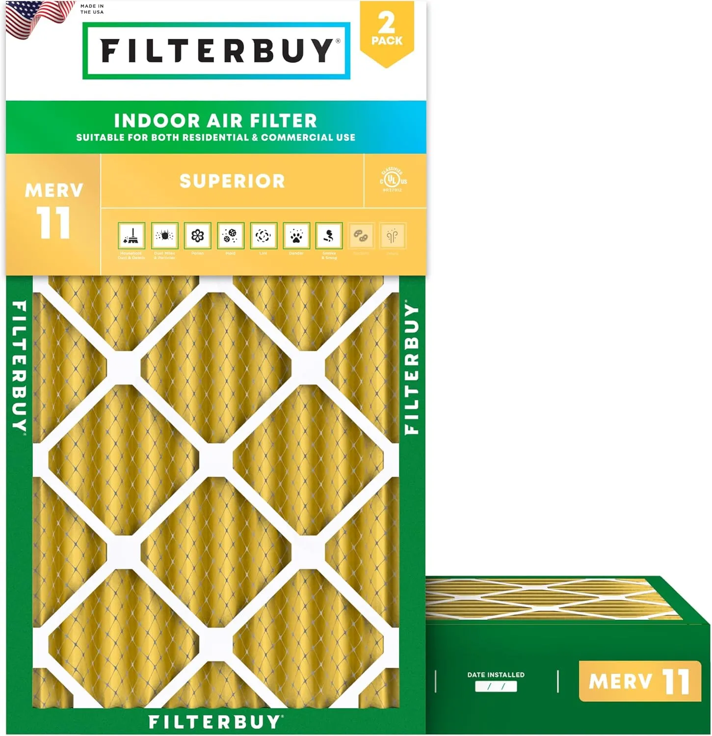 Filterbuy 16x24x4 Air Filter MERV 11 Allergen Defense (2-Pack), Pleated HVAC AC Furnace Air Filters Replacement (Actual Size: 15.38 x 23.38 x 3.63 Inches)