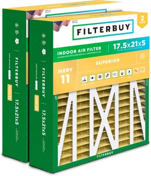 Filterbuy 17.5x21x5 Air Filter MERV 11 Allergen Defense (2-Pack), Pleated HVAC AC Furnace Air Filters Replacement for Rheem, Ruud, and Protech (Actual Size: 17.13 x 20.63 x 4.38 Inches)