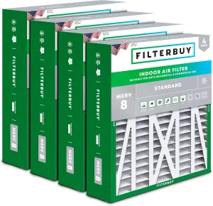 Filterbuy 17.5x21x5 Air Filter MERV 8 Dust Defense (4-Pack), Pleated HVAC AC Furnace Air Filters Replacement for Rheem, Ruud, and Protech (Actual Size: 17.13 x 20.63 x 4.38 Inches)