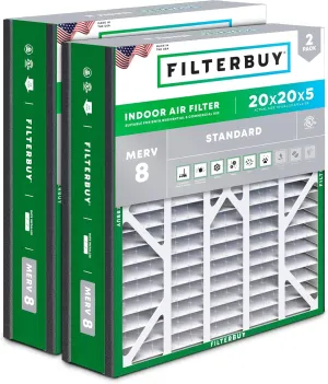 Filterbuy 20x20x5 Air Filter MERV 8 Dust Defense (2-Pack), Pleated HVAC AC Furnace Air Filters Replacement for Trion Air Bear 255649-103 & More (Actual Size: 19.63 x 20.63 x 4.88 Inches)