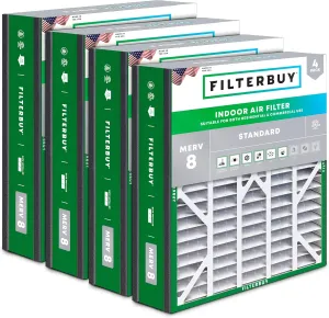 Filterbuy 20x20x5 Air Filter MERV 8 Dust Defense (4-Pack), Pleated HVAC AC Furnace Air Filters Replacement for Trion Air Bear 255649-103 & More (Actual Size: 19.63 x 20.63 x 4.88 Inches)