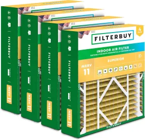 Filterbuy 21x21x5 Air Filter MERV 11 Allergen Defense (4-Pack), Pleated HVAC AC Furnace Air Filters Replacement for Rheem, Ruud, and Protech (Actual Size: 20.63 x 20.63 x 4.38 Inches)
