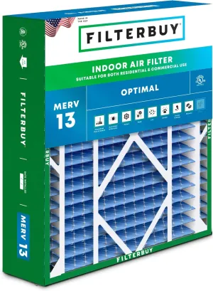 Filterbuy 21x21x5 Air Filter MERV 13 Optimal Defense (1-Pack), Pleated HVAC AC Furnace Air Filters Replacement for Rheem, Ruud, and Protech (Actual Size: 20.63 x 20.63 x 4.38 Inches)