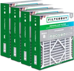 Filterbuy 21x21x5 Air Filter MERV 8 Dust Defense (4-Pack), Pleated HVAC AC Furnace Air Filters Replacement for Rheem, Ruud, and Protech (Actual Size: 20.63 x 20.63 x 4.38 Inches)