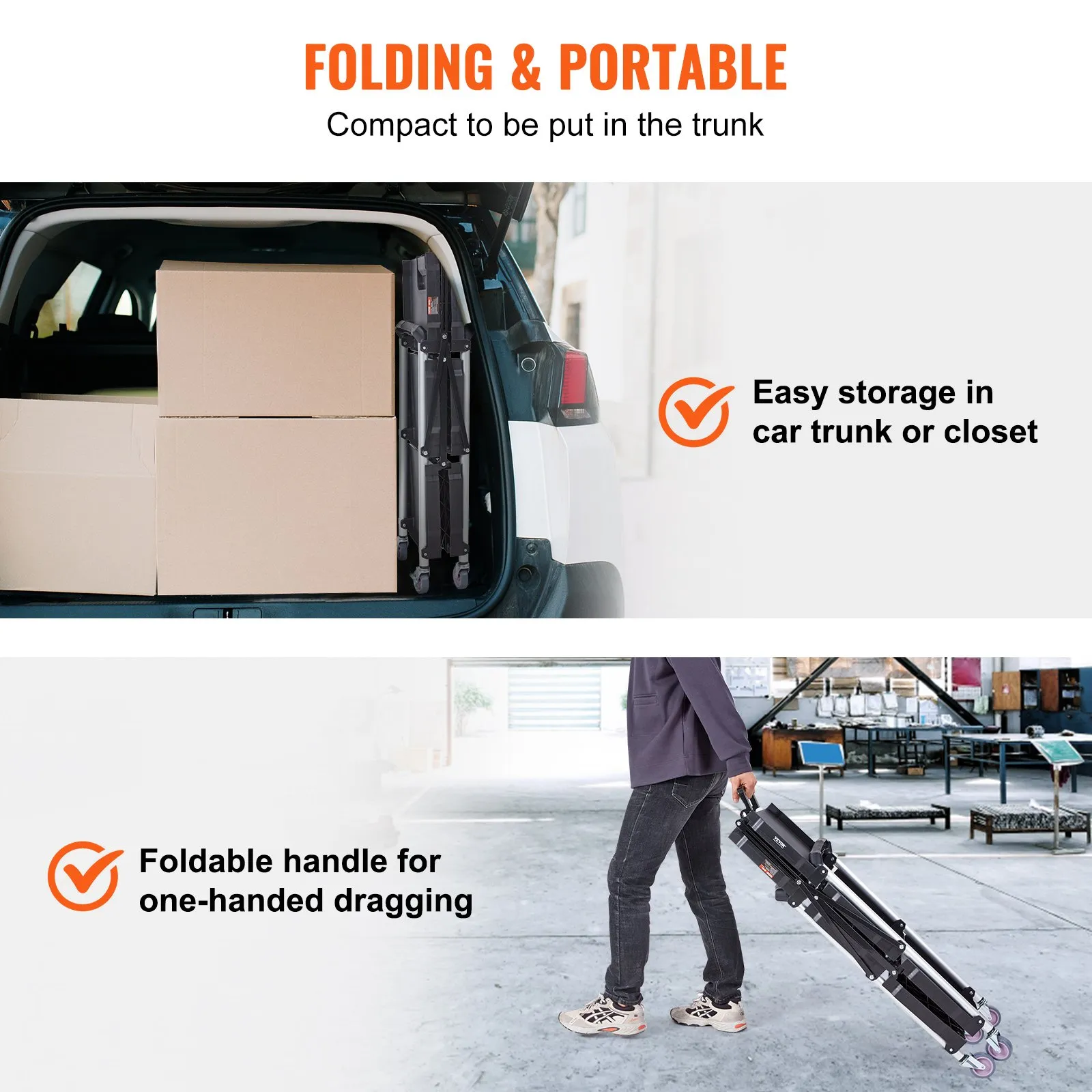 (FINAL PRICES ARE LOWER ON OUR SITE!) VEVOR Foldable Utility Service Cart, 3 Shelf 165LBS Heavy Duty Plastic Rolling Cart with Lockable Wheels, Ergonomic Handle, Portable Garage Tool Cart for Warehouse/Office/Home(25.62"x15.43"x32.76")