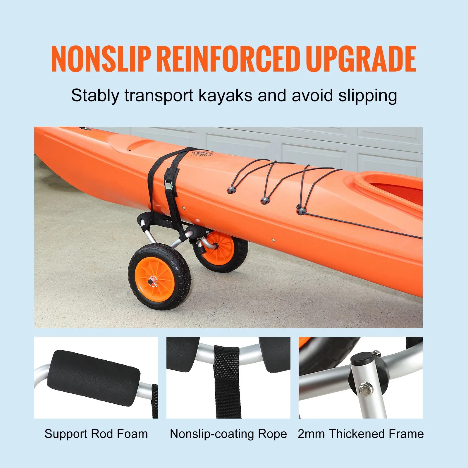 (FINAL PRICES ARE LOWER ON OUR SITE!) VEVOR Heavy Duty Kayak Cart, 250lbs Load Capacity, Foldable Canoe Trolley Cart with 10'' Solid Tires, Nonslip Support Foot & Tie-Down Strap, for Kayaks Canoes Paddleboards Float Mats Jon Boats