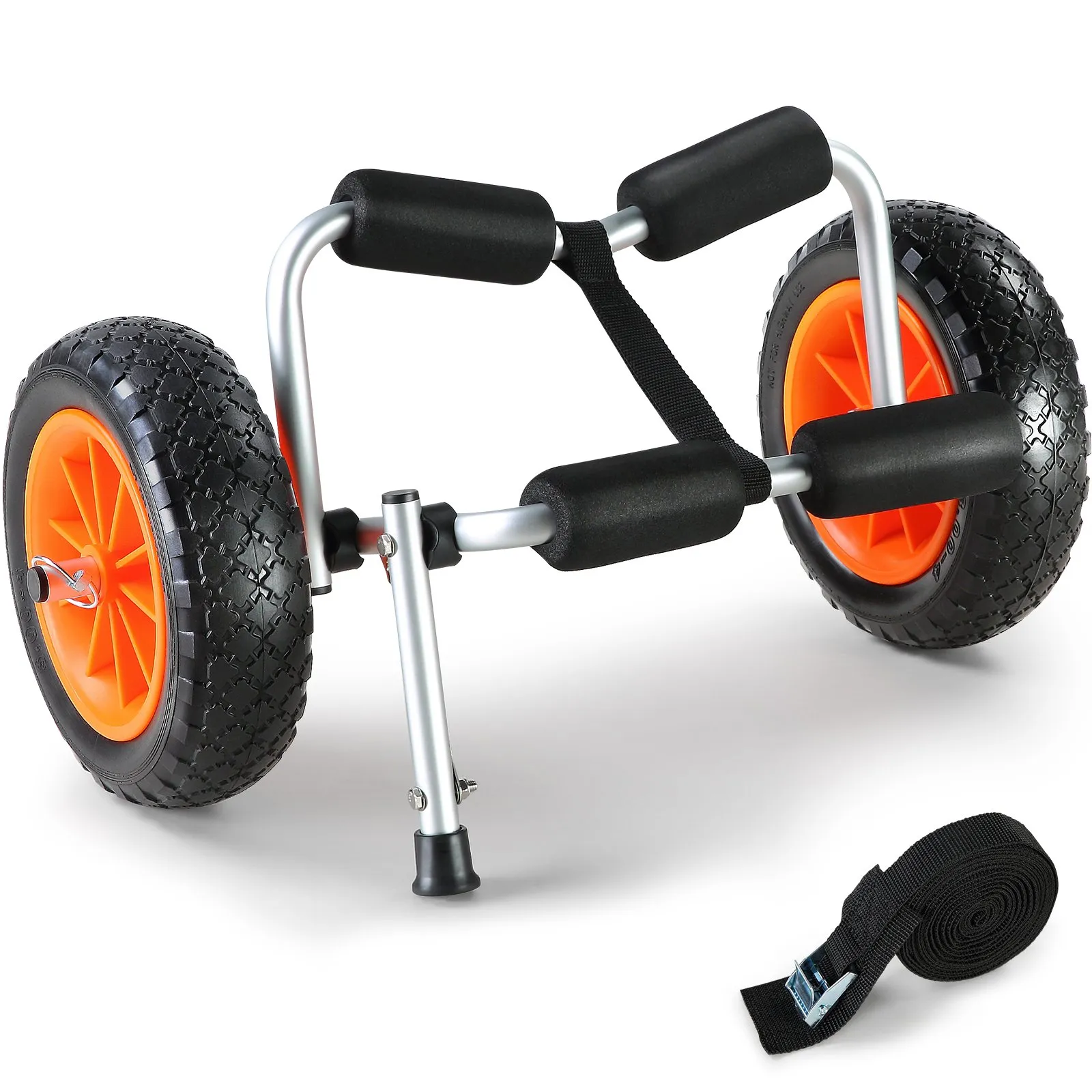 (FINAL PRICES ARE LOWER ON OUR SITE!) VEVOR Heavy Duty Kayak Cart, 250lbs Load Capacity, Foldable Canoe Trolley Cart with 10'' Solid Tires, Nonslip Support Foot & Tie-Down Strap, for Kayaks Canoes Paddleboards Float Mats Jon Boats