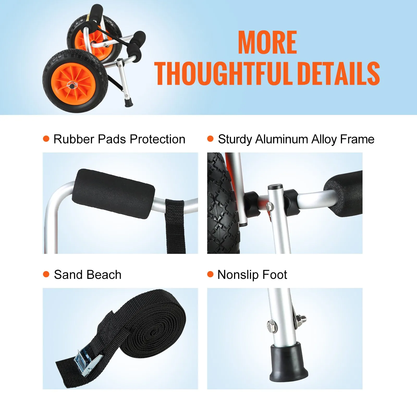 (FINAL PRICES ARE LOWER ON OUR SITE!) VEVOR Heavy Duty Kayak Cart, 250lbs Load Capacity, Foldable Canoe Trolley Cart with 10'' Solid Tires, Nonslip Support Foot & Tie-Down Strap, for Kayaks Canoes Paddleboards Float Mats Jon Boats