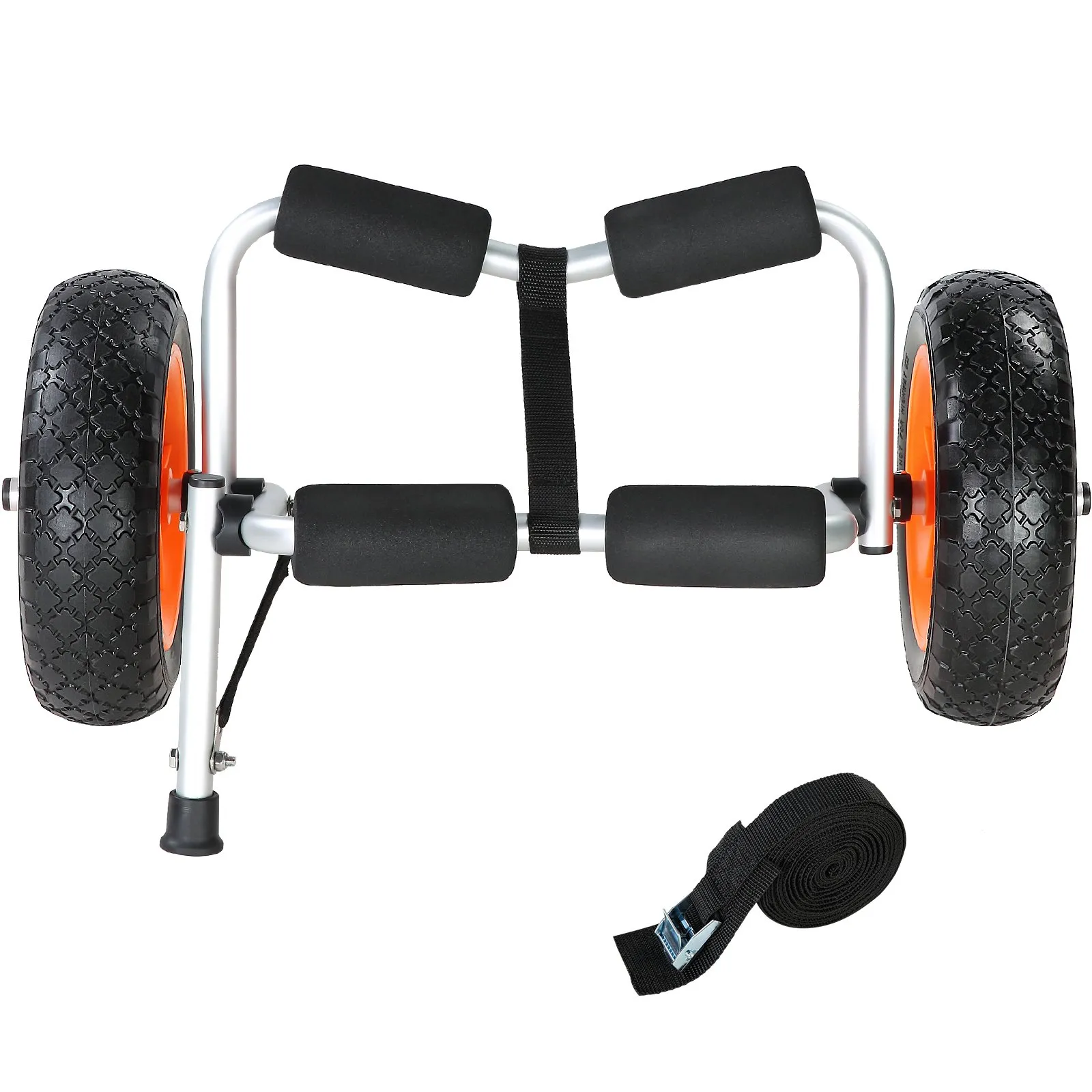 (FINAL PRICES ARE LOWER ON OUR SITE!) VEVOR Heavy Duty Kayak Cart, 250lbs Load Capacity, Foldable Canoe Trolley Cart with 10'' Solid Tires, Nonslip Support Foot & Tie-Down Strap, for Kayaks Canoes Paddleboards Float Mats Jon Boats