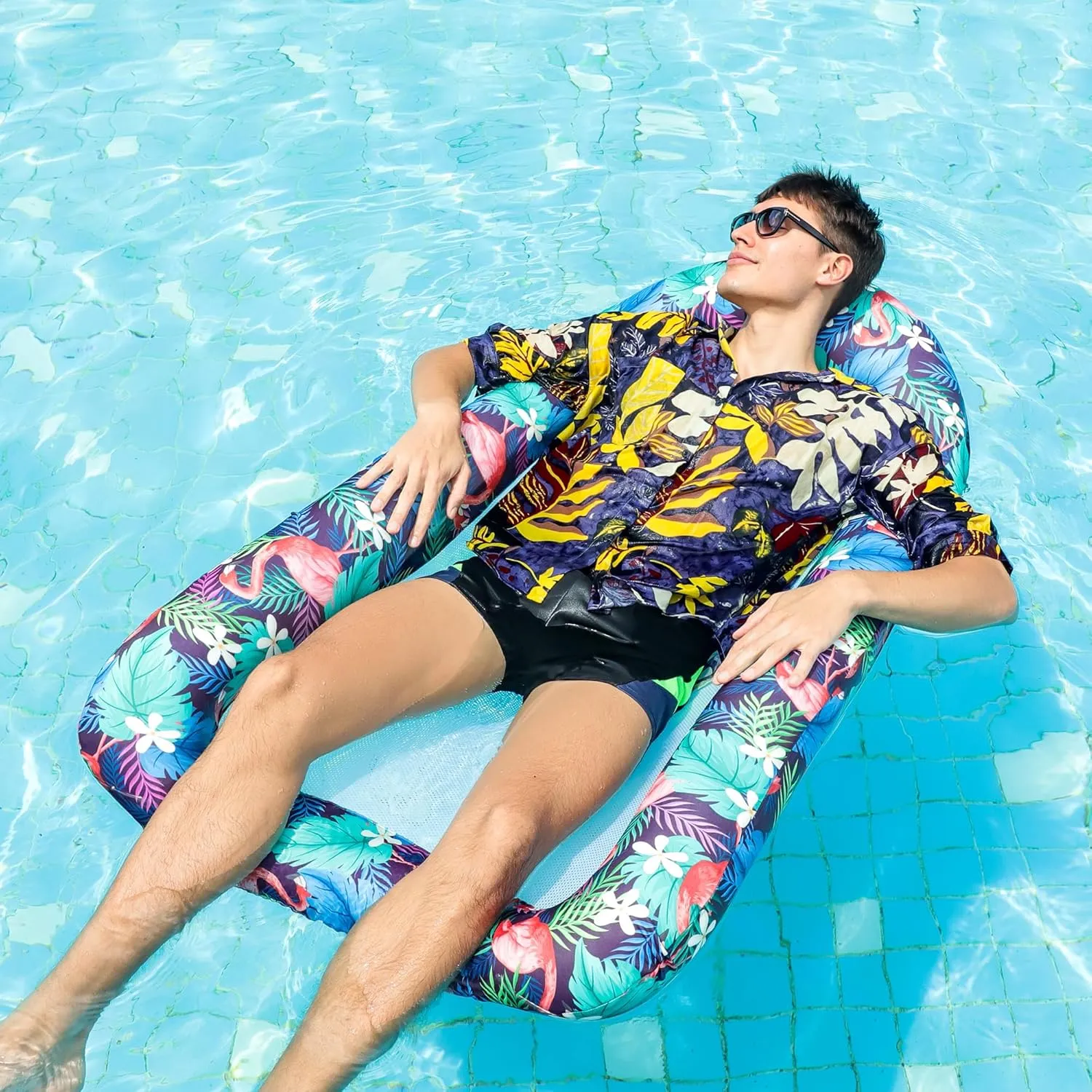 FindUWill XL Inflatable Pool Floats for Adult - Fabric Covered Pool Lounge Chairs with Cooling Mesh, 350lb Capacity, Heavy Duty Pool Float Sofa for Lake, Beach Floaties