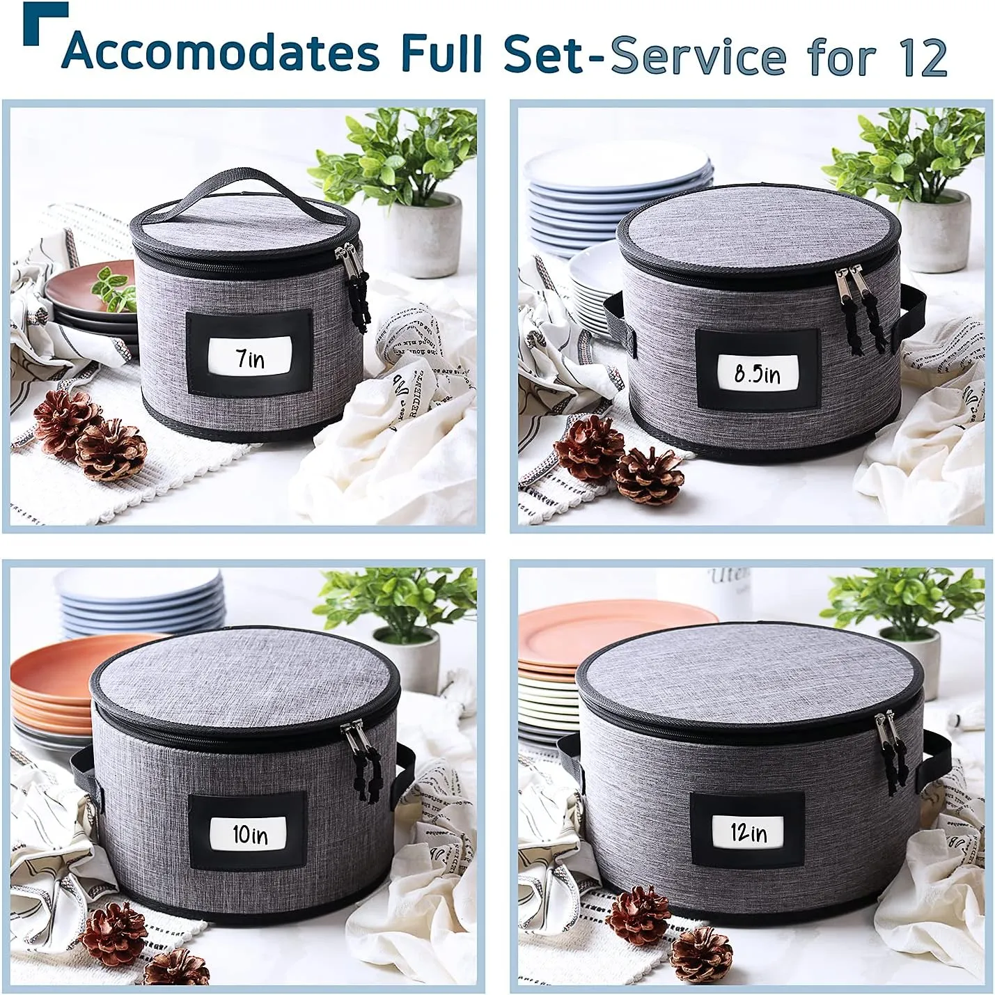 Fine China Storage Containers Hard Shell, 4 Piece Dish Storage Containers, Quilted Plate Storage Containers, Stackable Dish Organizer with Dividers, Dinnerware Storage for Moving and Seasonal Storage