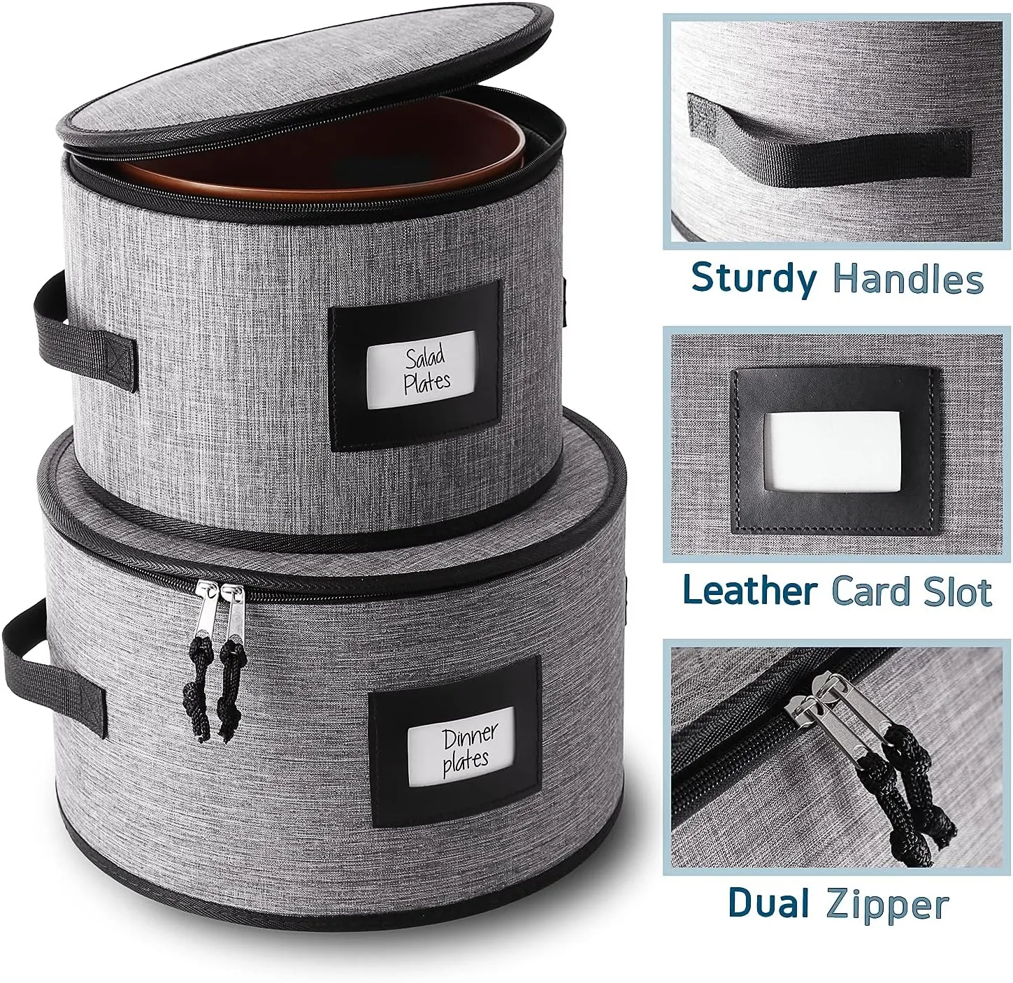 Fine China Storage Containers Hard Shell, 4 Piece Dish Storage Containers, Quilted Plate Storage Containers, Stackable Dish Organizer with Dividers, Dinnerware Storage for Moving and Seasonal Storage