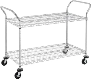 Finnhomy 2-Tier Commercial Grade Rolling Cart, Heavy Duty Utility Cart, Carts with Wheels and Handles, Kitchen Cart on Wheels, Metal Serving Cart with 700 lbs Capacity, Shelf Size 24" D x 48" W, NSF