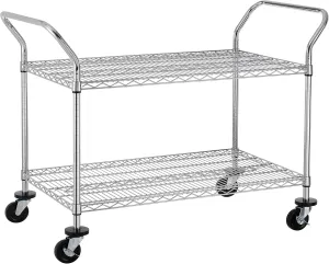 Finnhomy 2-Tier Commercial Grade Rolling Cart, Heavy Duty Utility Cart, Carts with Wheels and Handles, Kitchen Carts on Wheels, Metal Cart with 600 lbs Capacity, Shelf Size 24" D x 40" W, NSF