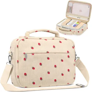 FINPAC Large Bible Cover w/Shoulder Strap, Carrying Book Case Church Bag Bible Protective w/Pen Slots and Zippered Pocket, Gift for Women Lady, Corduroy Strawberry