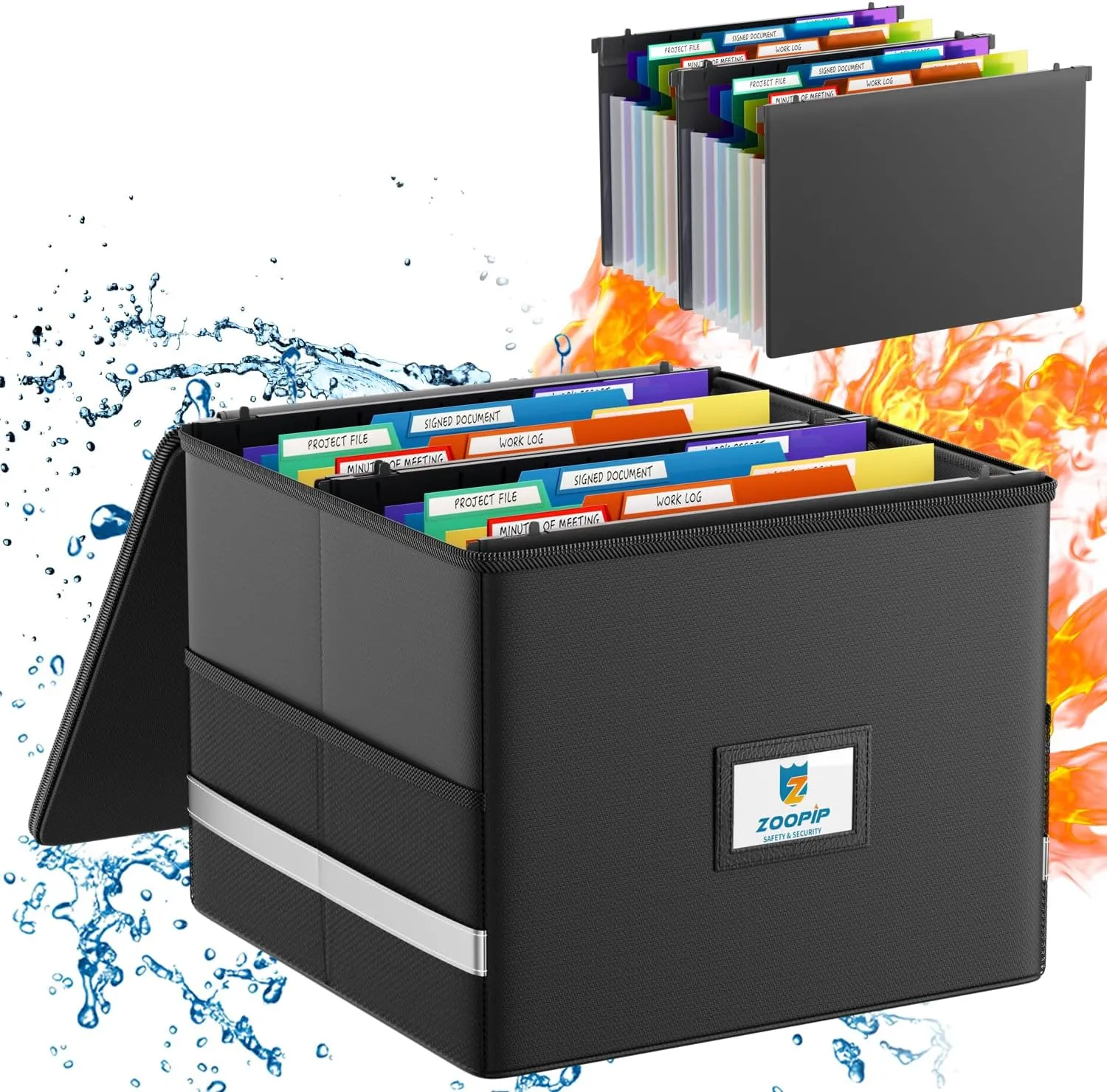 Fireproof File Box with Hanging File Folders,Accordion Pockets,Hanging File Organizer for Letter Size(Folders Box-13.8"*12.2''*9.8'')
