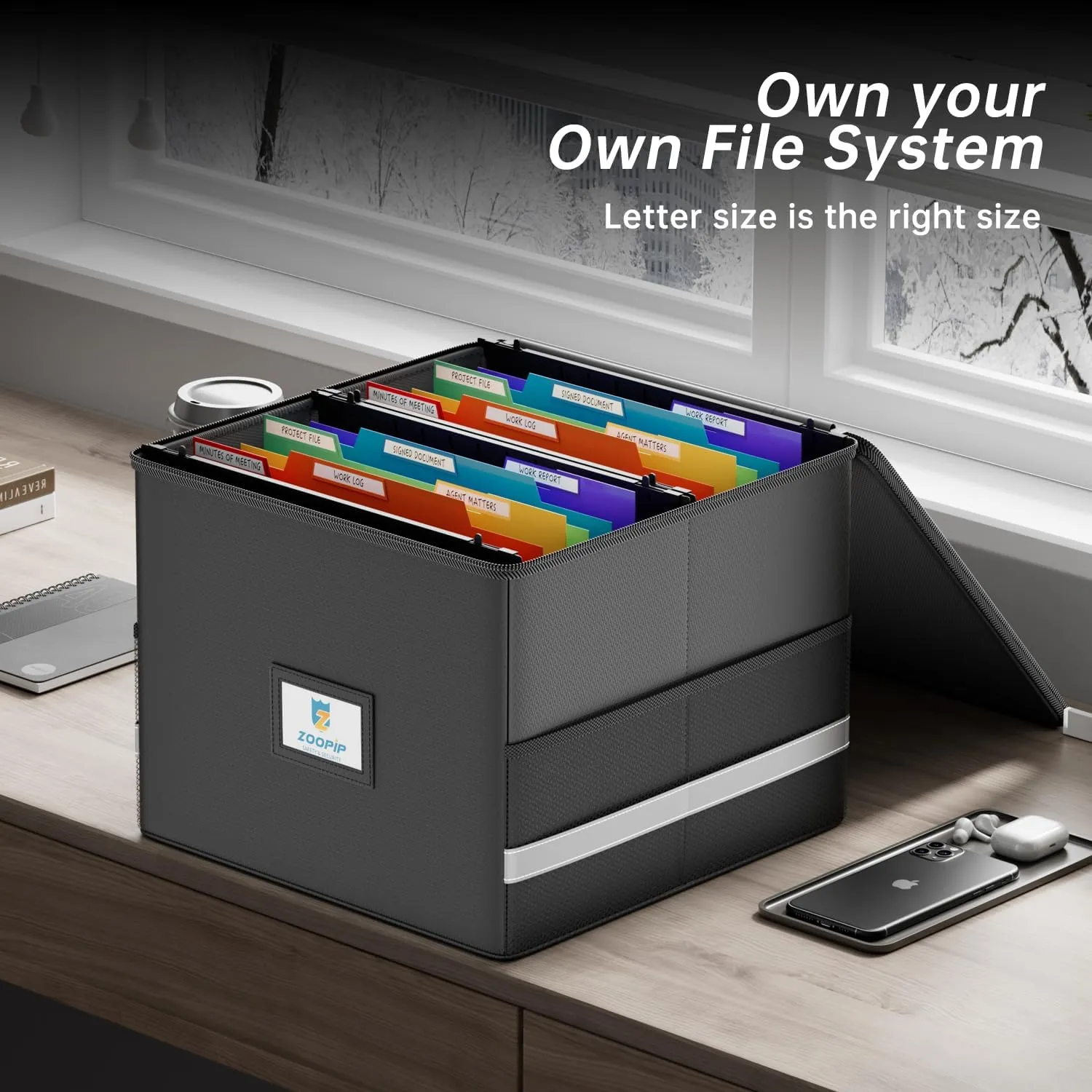 Fireproof File Box with Hanging File Folders,Accordion Pockets,Hanging File Organizer for Letter Size(Folders Box-13.8"*12.2''*9.8'')