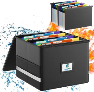 Fireproof File Box with Hanging File Folders,Accordion Pockets,Hanging File Organizer for Letter Size(Folders Box-13.8"*12.2''*9.8'')