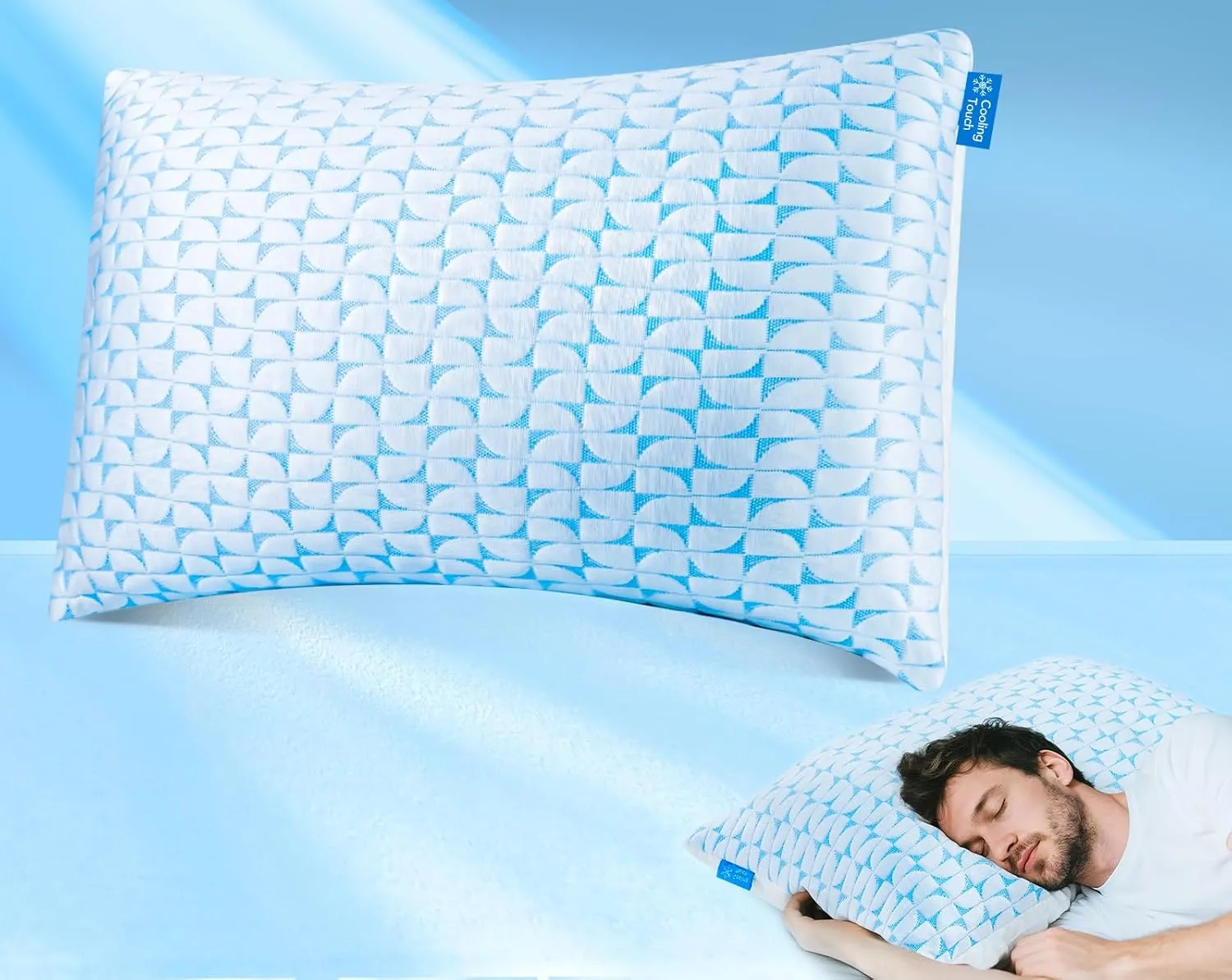 Firm Cooling Pillows for Sleeing, Shredded Memory Foam(Adjustable Loft) Pillow for Side Back Stomach Sleepers, Supportive Gel Pillow with Washable Cover, Queen Size, Gift for Parents or Couples