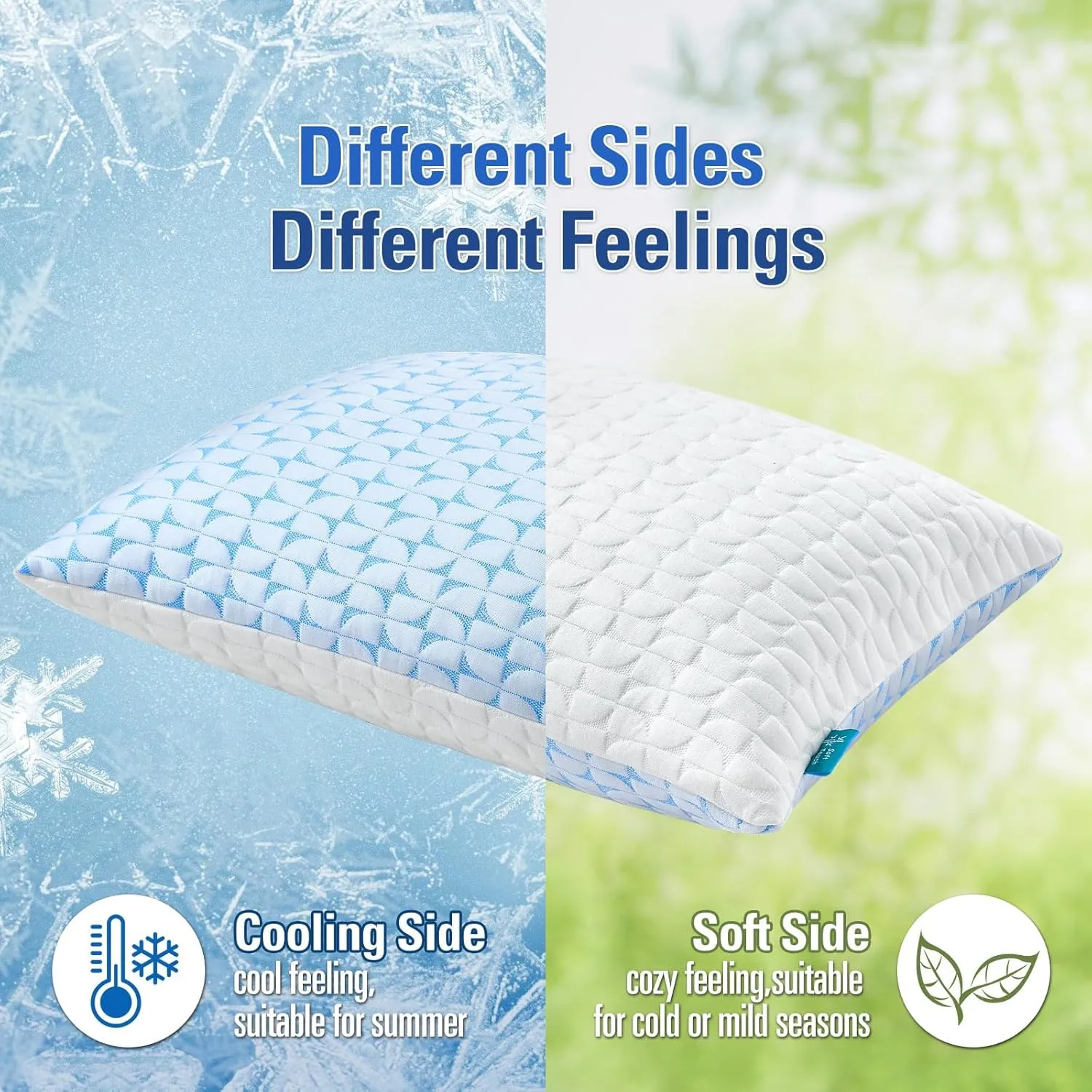 Firm Cooling Pillows for Sleeing, Shredded Memory Foam(Adjustable Loft) Pillow for Side Back Stomach Sleepers, Supportive Gel Pillow with Washable Cover, Queen Size, Gift for Parents or Couples