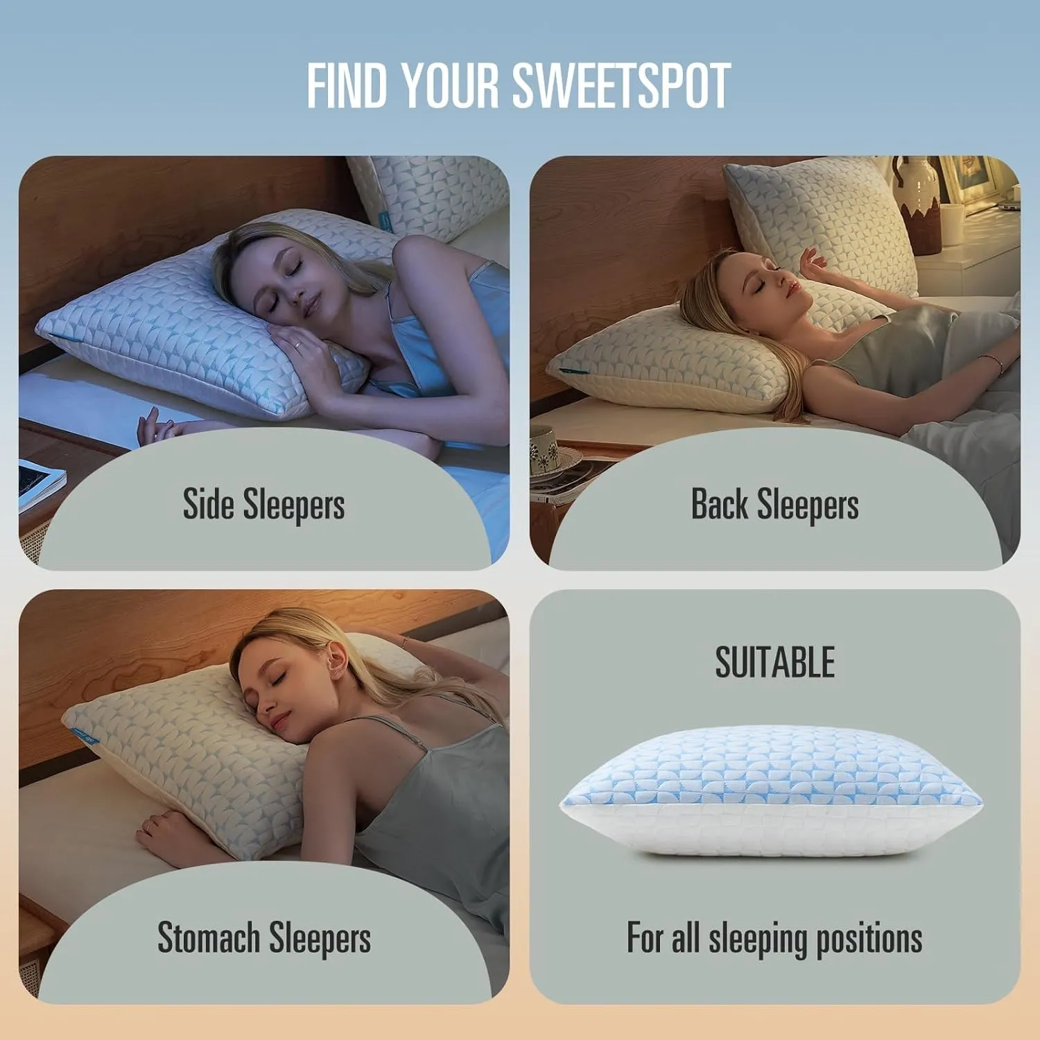 Firm Cooling Pillows for Sleeing, Shredded Memory Foam(Adjustable Loft) Pillow for Side Back Stomach Sleepers, Supportive Gel Pillow with Washable Cover, Queen Size, Gift for Parents or Couples