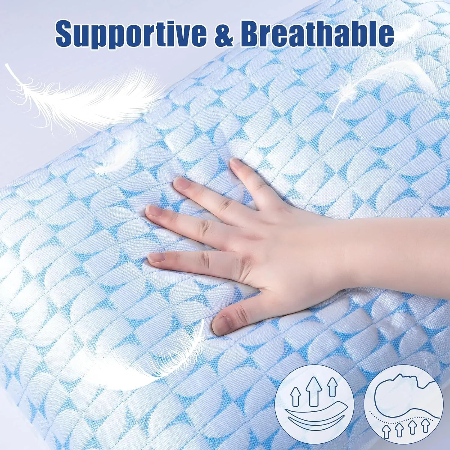 Firm Cooling Pillows for Sleeing, Shredded Memory Foam(Adjustable Loft) Pillow for Side Back Stomach Sleepers, Supportive Gel Pillow with Washable Cover, Queen Size, Gift for Parents or Couples