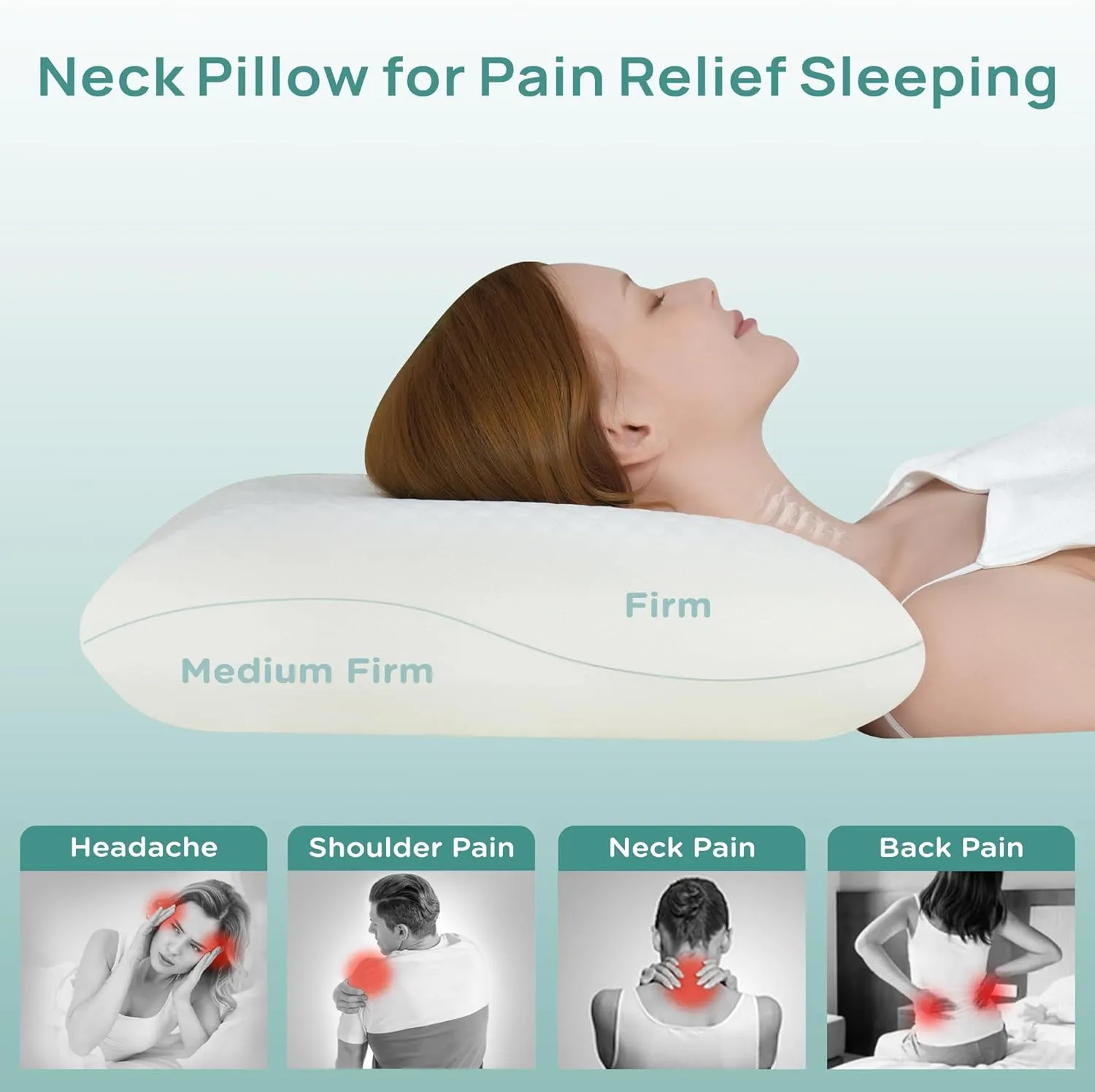 Firm Memory Foam Pillow, Cooling Cervical Neck Pillow, Firmness Adjustable Side Sleeper Pillow for Pain Relief, Ergonomic Orthopedic Pillow for Side Sleepers, Neck Support Pillow for Sleeping