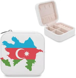 Flag Map of Azerbaijan Mini Jewelry Box Organizer Case Travel Earrings Rings Necklace and Small Items Holder Boxes Storage