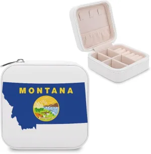 Flag Map of Montana Mini Jewelry Box Organizer Case Travel Earrings Rings Necklace and Small Items Holder Boxes Storage
