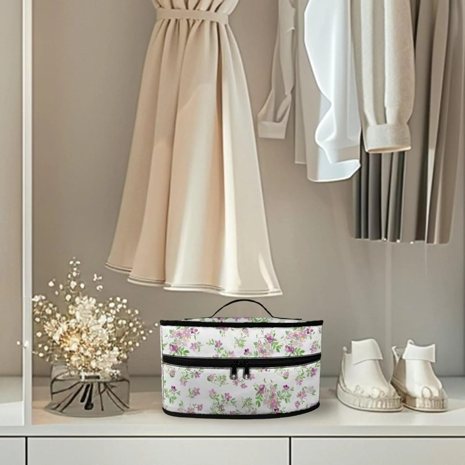 Floral Print Steam Iron Case Lightweight Steamer Organizer Portable Iron Storage Bag with Handle Zippered Travel Case Iron Accessories, Case Only