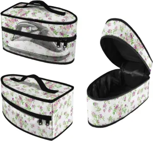 Floral Print Steam Iron Case Lightweight Steamer Organizer Portable Iron Storage Bag with Handle Zippered Travel Case Iron Accessories, Case Only