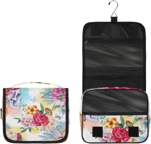 Floral Sugar Skull Butterfly Toiletry Bag with Hanging Hook Travel Organizer Makeup Bag for Women Waterproof Accessories Toiletries Travel Essentials Personalized Birthday Valentines Day Gifts